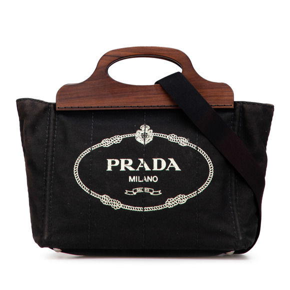 Pre-Loved Prada Canvas Wood Handle Canapa Logo Satchel - Picture 1 of 10